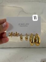 پک گوشواره سه تایی طلابی ۱